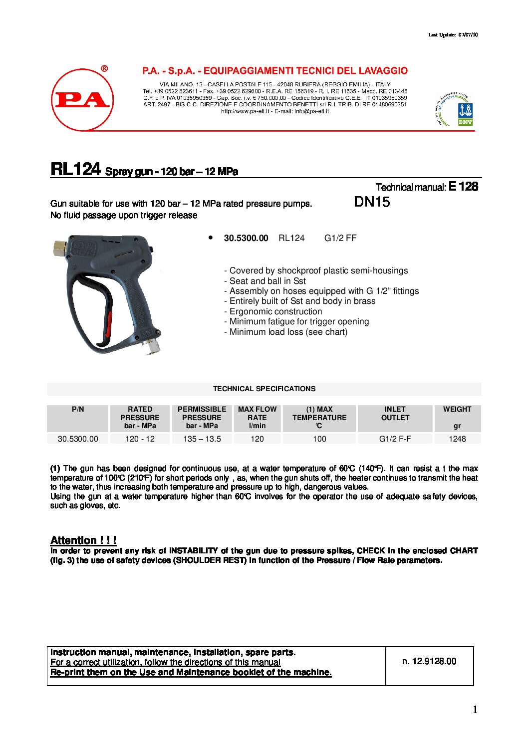 PA RL124 Large Flow Spray Gun
